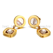 TOP quality honey 18k gold plated stud earrings Titanium Stainless steel Crystal earrings gold jewelry free shipping SCE027