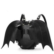 Black Bat Wings Women Lace Backpack Lady Heart Shape Special Fashion Angle Little Devil Bat Bag  Free Shipping