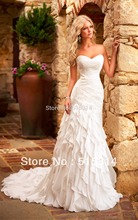 Custom Made 2014 New Design A line Sweetheart Ruffle Lace Beading Bridal Wedding Dresses vestidos de novia Free Shipping SO12