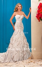 Custom Made 2015 New Design A line Sweetheart Ruffle Lace Beading Bridal Wedding Dresses vestidos de