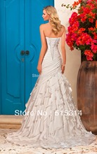 Custom Made 2015 New Design A line Sweetheart Ruffle Lace Beading Bridal Wedding Dresses vestidos de