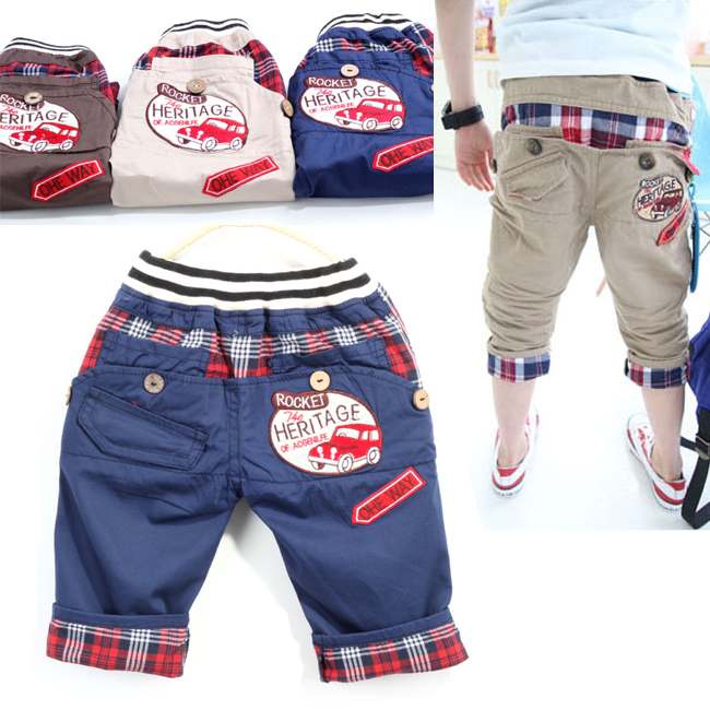 1pcs Retail kids pants 2014 children clothing Boys casual grid bottom pants Kids clothes 90 140cm
