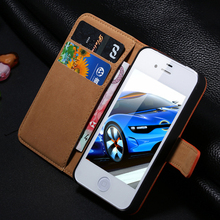 2014 New Luxury Retro 100% Real Leather Case for iphone 4 4S 4G Wallet Stand Style Mobile Phone Accessories Bags Cover RCD01253