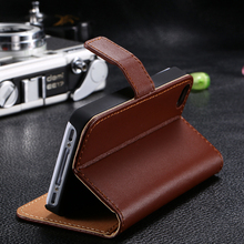 2015 New Luxury Retro 100 Real Leather Case for iphone 4 4S 4G Wallet Stand Mobile