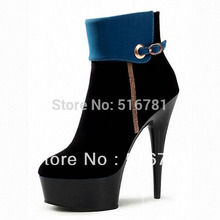 Free shipping motorcycle short boots 6 inch high heel shoes ankle winter fashion sexy warm thick sole blue boots women’s boots
