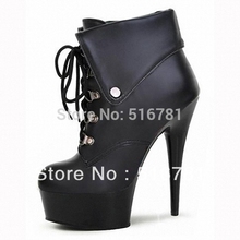 Drop shipping platform pumps 6 inch high heels ankle fashion short boots for women shoes 2014 ladies rivets punk party shoes