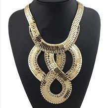 Factory Price 2014 New Big Fashion Glossy Interlocking Scales Flake Twisted Jewelry Rhinestone Gold Sliver  Necklace for woman