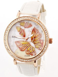 New arrival Saneesi brand watch fashion colourful butterfly diamond jewelry snake crystal leather strap women quartz
