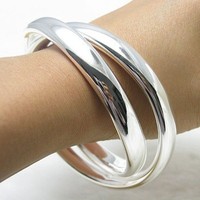 Direct Factory Price wholesale 925 Silver double ring fashion bangle bracelet jewelry women 8N701
