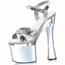 SALE 7 inch heels sandals Gorgeous silver glitter heels platform pole dancing shoes 18cm high heels
