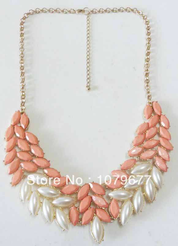 2014 New Fashion Jewlery Coral Bead Pearl Statement Collar Choker Necklace For Women Ladies Free Shipping