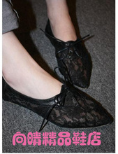 2014 women sweet cutout ballet transparent flat sandal  pointed toe gauze lady flats plus size 3 colors white black yellow
