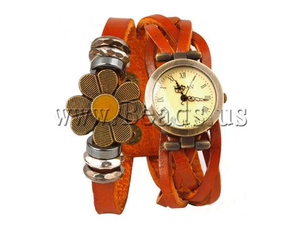 Free shipping Cowhide Watch Bracelet Colorful Jewelry with Zinc Alloy plated enamel 2 strand orange nickel