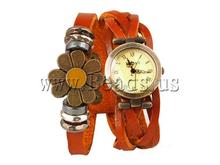 Free shipping!!!Cowhide Watch Bracelet,Colorful Jewelry, with Zinc Alloy, plated, enamel & 2-strand, orange, nickel