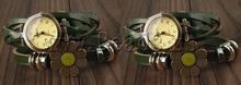 Free shipping!!!Cowhide Watch Bracelet,Fashion Jewelry Graceful, with Zinc Alloy, plated, enamel & 2-strand, green, nickel