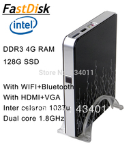 thin clients mini pcs  4G DDR3 RAM 128G SSD intel celeron 1037u dual core 1.8GHz with WIFI+Bluetooth support  HDMI+VGA