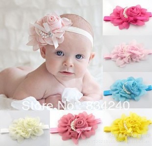 Pearl chiffon baby one hundred days photographic photography jewelry headdress head flower headband Children Free shipping