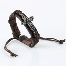 Hot selling cross section leather bracelet women and men punk leather bracelet