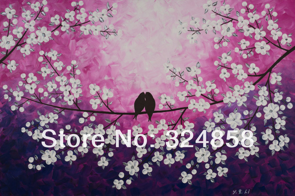 Huge-Painting-love-birds-on-tree-branch-