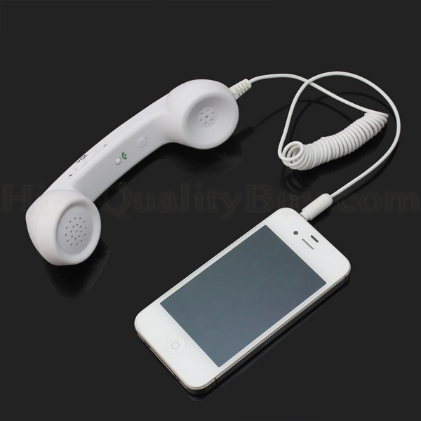 NEW Retro Popular White 3 5mm Mic Phone Handset Telephone For iPhone 5 4S iPod