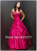 Quinceanera Dresses 2014 Hot Pink Beaded A line Lace up Floor Length Taffeta Custom Dress