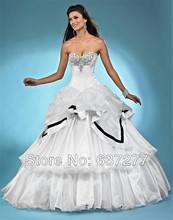 Quinceanera Dresses 2014 White/Black Beaded Sweetheart Ball Gowns Lace up Floor Length Organza Custom Dress