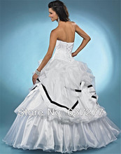 Quinceanera Dresses 2014 White Black Beaded Sweetheart Ball Gowns Lace up Floor Length Organza Custom Dress