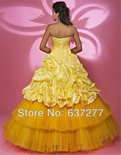 Quinceanera Dresses 2014 Yellow Crystal Sweetheart Ball Gowns Lace up Floor Length Organza Custom Dress