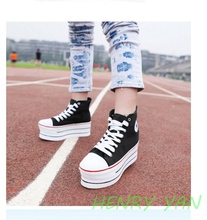2014New Fashion HOT Girl Women High Heels Canvas Platform Sneakers Shoes Sale Black White Blue black