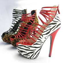 women gladiator sandals zip leopard platform high heels sandalias sapatos femininos heel 14.5cm