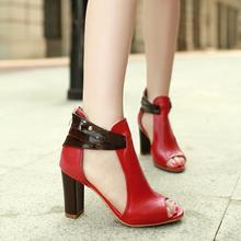 Genuine leather high square heels peep toe sexy ladies brand design women summer pumps shoes sandals