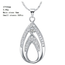 925 Sterling Silver Necklaces Simulated Diamond Water Drop Necklaces Valentine s Day Gift 2014 Fashion Jewelry