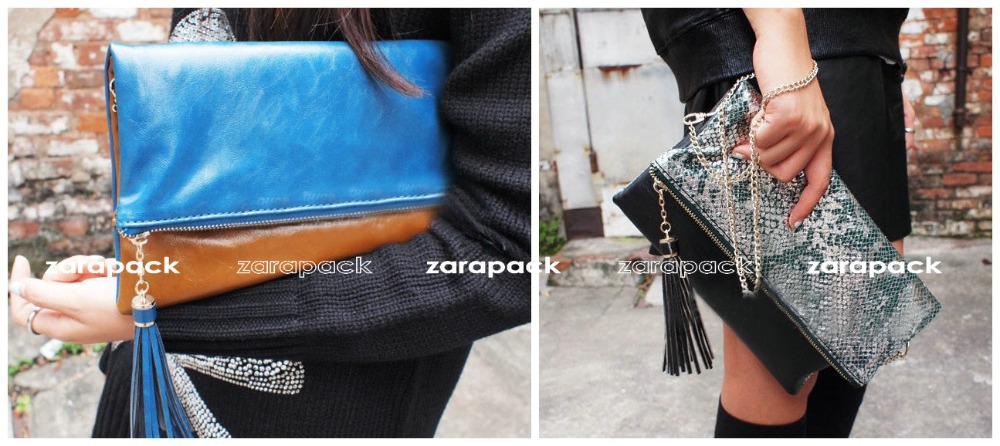 Designer 2 Tone Fold Over Clutch Leatherette women Handbag Crossbody IT BAG with Tassel