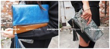 Designer 2 Tone Fold Over Clutch Leatherette women Handbag Crossbody IT BAG with Tassel