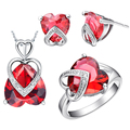 Double Heart Pendant Earrings Ring Jewelry Set Platinum Plated over 925 Sterling Silver Free Shipping