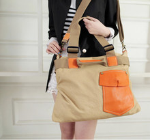 new retro canvas bag Women’s canvas handbag color block color block decoration bag one shoulder handbag messenger bag big bag