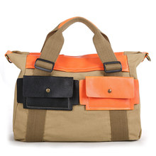 Fashion color block canvas bag casual handbag large capacity women’s shoulder bag messenger bag free shipping