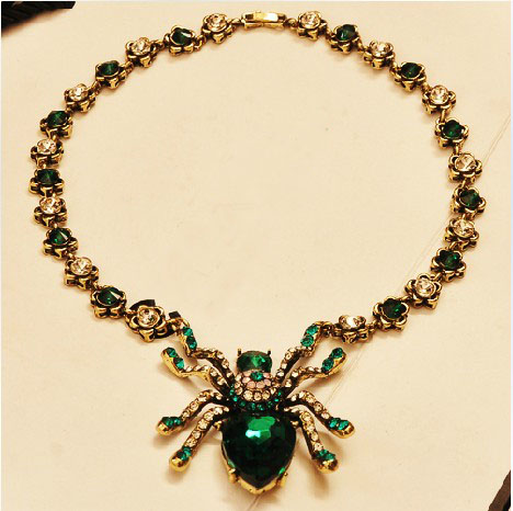 New 2014 big Fashion big Spider blue green crystal pendant necklace for women accessories shourouk vintage