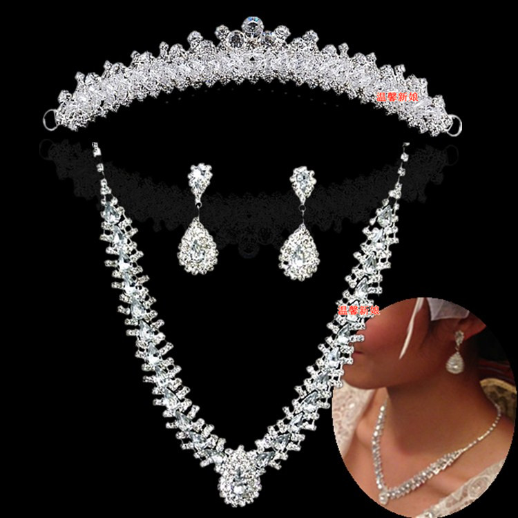 free shipping Bling crystal bride necklace marriage accessories three pieces set accessories tl4001
