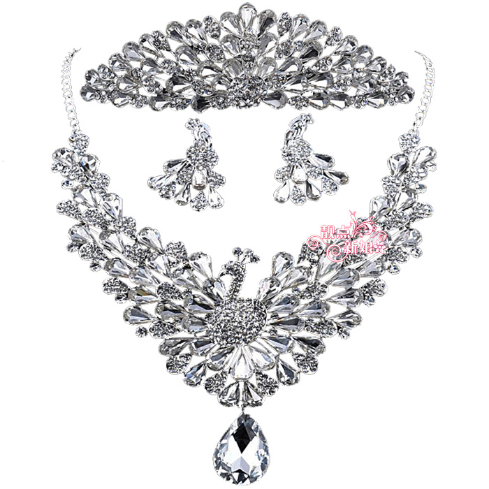 The bride necklace piece set marriage accessories set big crystal luxury hair accessory