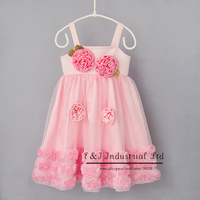 Children Dresses 2014 White And Pink Cute Flower Suspender Dress Kids Bridesmaid Dress Girl Party Dress 3-7 Age Children Cloths