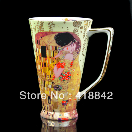Fine Bone China Rare Gustav Klimt Kiss Art Coffee Set Tea Mug Cup 