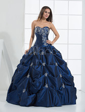 Quinceanera Dresses Ball Gowns New 2014 Blue Beaded Sweetheart Sleeveless Lace up Floor Length Taffeta Custom Size