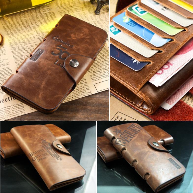 2014 New Fashion Casual High Quality Genuine PU Leather Men Long Billfold Wallets Vintage Top Brand