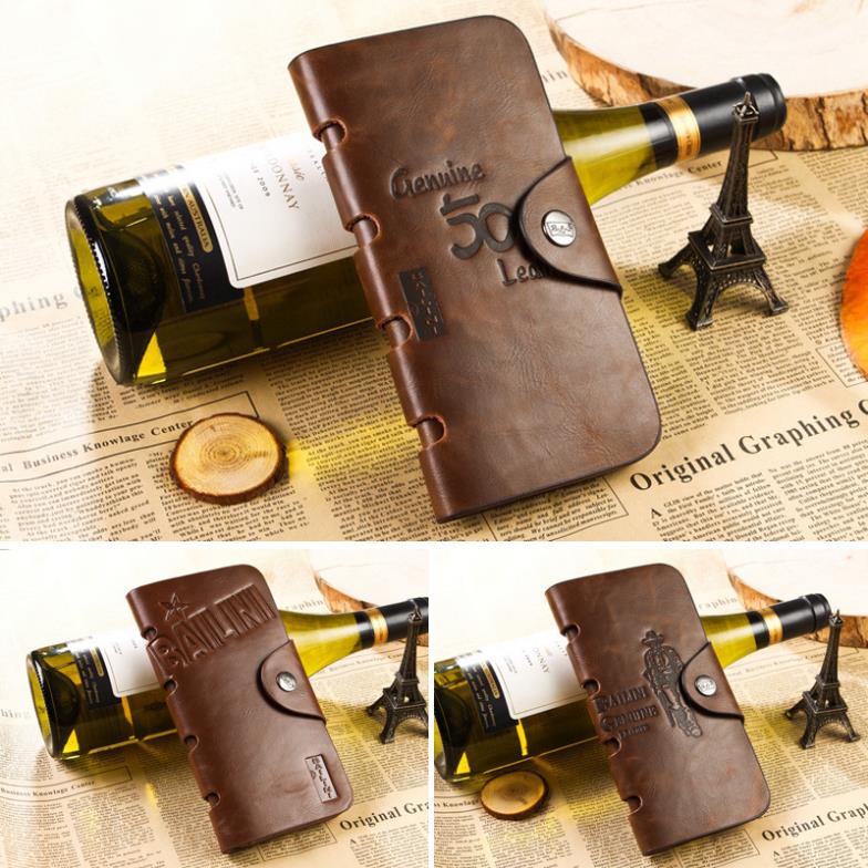 2014 New Fashion Casual High Quality Genuine PU Leather Men Long Billfold Wallets Vintage Top Brand