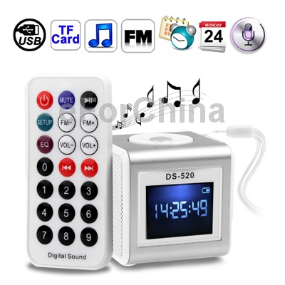 Mini Multi function LCD Screen Display Speaker with Remote Control Support FM Radio TF Card Time