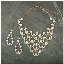 Trendy wedding dress accessories bride hollow out necklace earrings marriage accessories formal dress chain sets twinset
