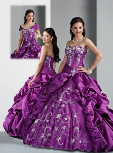 Purple Quinceanera Dresses Ball Gowns New 2014 Embroidery Sleeveless Lace up Floor Length Taffeta Detachable Wrap