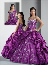 Purple Quinceanera Dresses Ball Gowns New 2014 Embroidery Sleeveless Lace up Floor Length Taffeta Detachable Wrap Custom Size