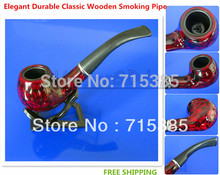 10pcs/lot New Elegant Durable Classic Wooden Smoking Pipe Tobacco Pipe For Gift Metal Pipe Cigarettes Cigar Pipes